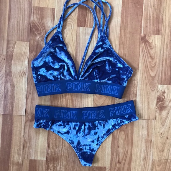 PINK Victoria's Secret Other - PINK Navy Velvet Bralette Set PINK Victoria's Secret Other - PINK Navy Velvet Bralette Set